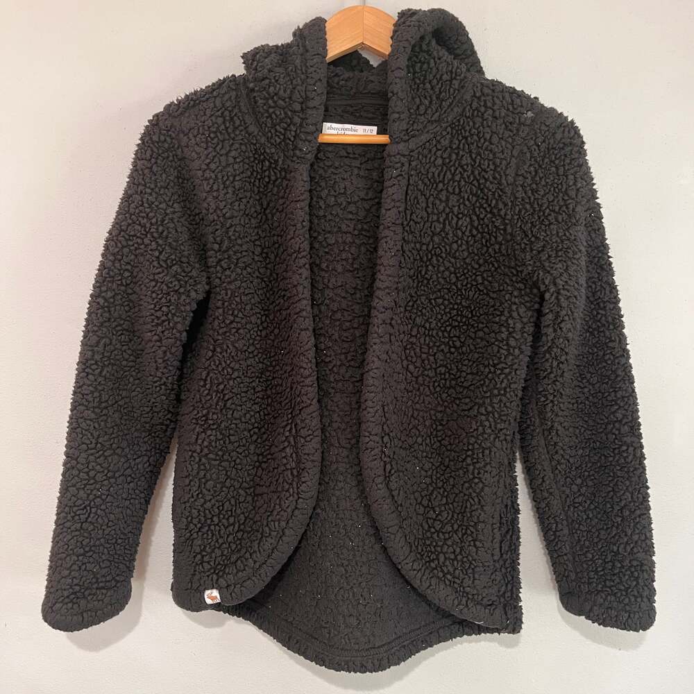 Abercrombie & Fitch Girls Black Sherpa Hoodie Jacket, size 11/12